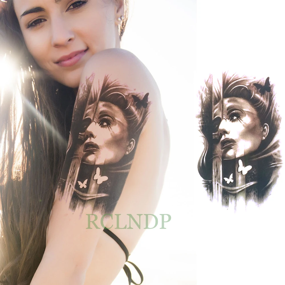 Водонепроницаемая временная наклейка для татуировки "Бабочка девочка" фальшивая татуировка, временная татуировка для спины, ног, рук, живота, большого размера, для женщин, девочек, мужчин.