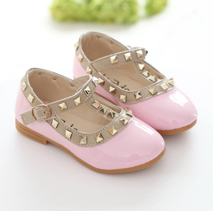 New Fashion Children Girls Princess Shoes PU Leather toddler Baby Flat-heel Kids Mary Jean Fasion Rivets Student Sneakers |