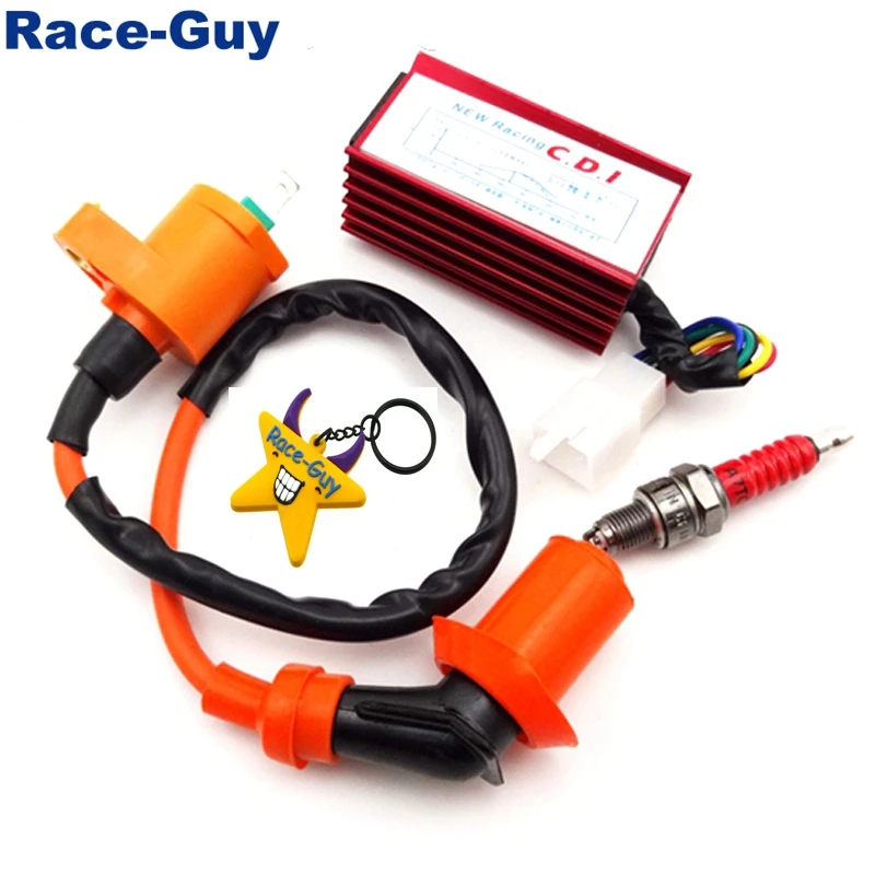 Гоночная катушка зажигания + Свеча A7TC 5 контактов AC CDI Box для 50cc 70cc 90cc 110cc 125cc 140cc 150cc