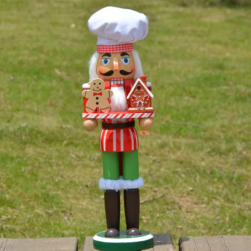 34CM Christmas Home Decor Wood Nutcrackers Candy Chef Puppet Figurine For Home Decoration Ornament Wooden Crafts