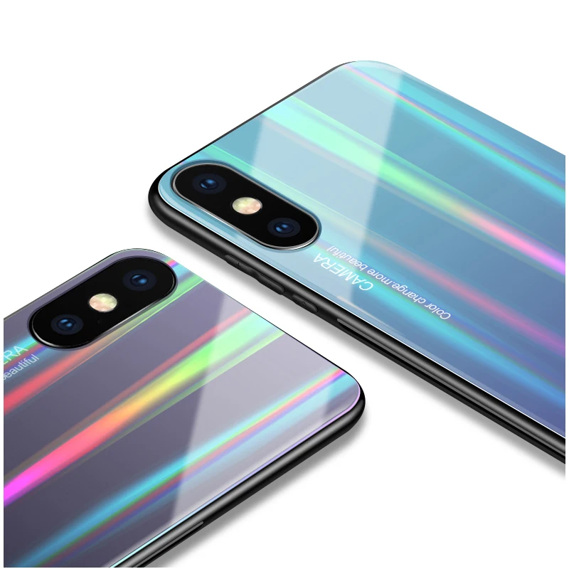 Amzboon градиентная стеклянная крышка для iphone XS Max чехол Ультратонкий XR Aurora 6 7 8 PLus Coque