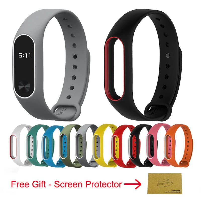 Сменный ремешок для смарт браслета Xiaomi Mi band 2 двухцветный на запястье