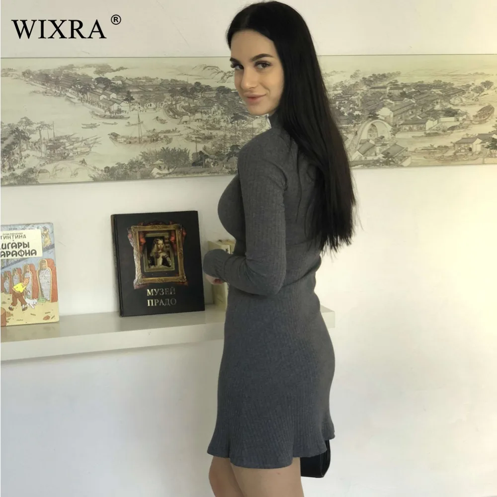 WIXRA базовое платье с высоким воротом весна 2018 новое женское длинным рукавом А