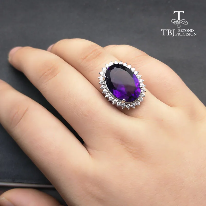 TBJ кольцо Дианы большое 9.5ct аметистовое из драгоценных камней 925 пробы