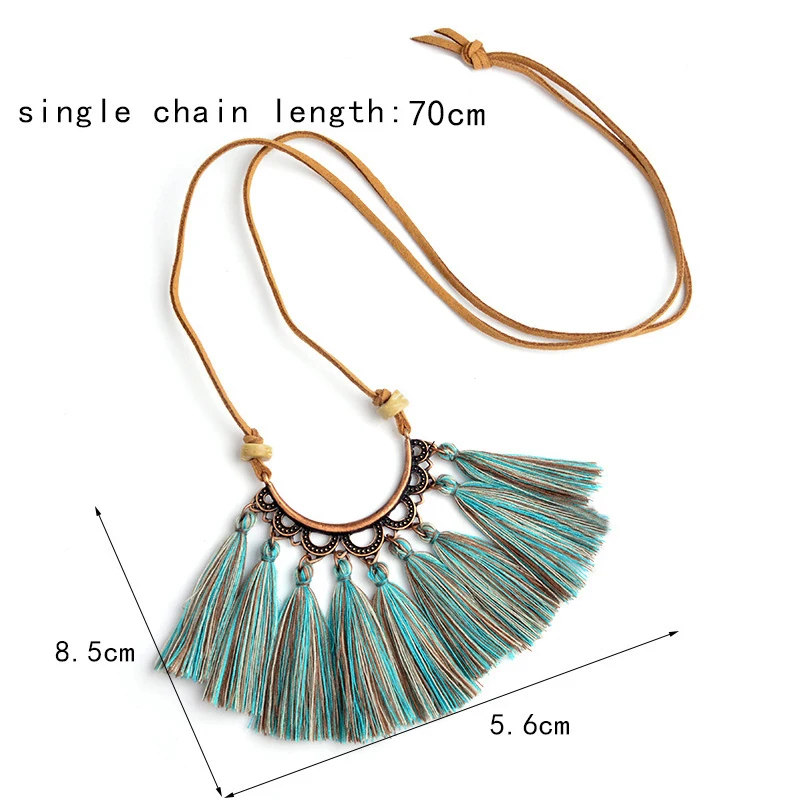 Summer Jewelry Mix Color Wool tassels pendant necklace Wood beads Long leather chian Bohemian BOHO for Women | Украшения и