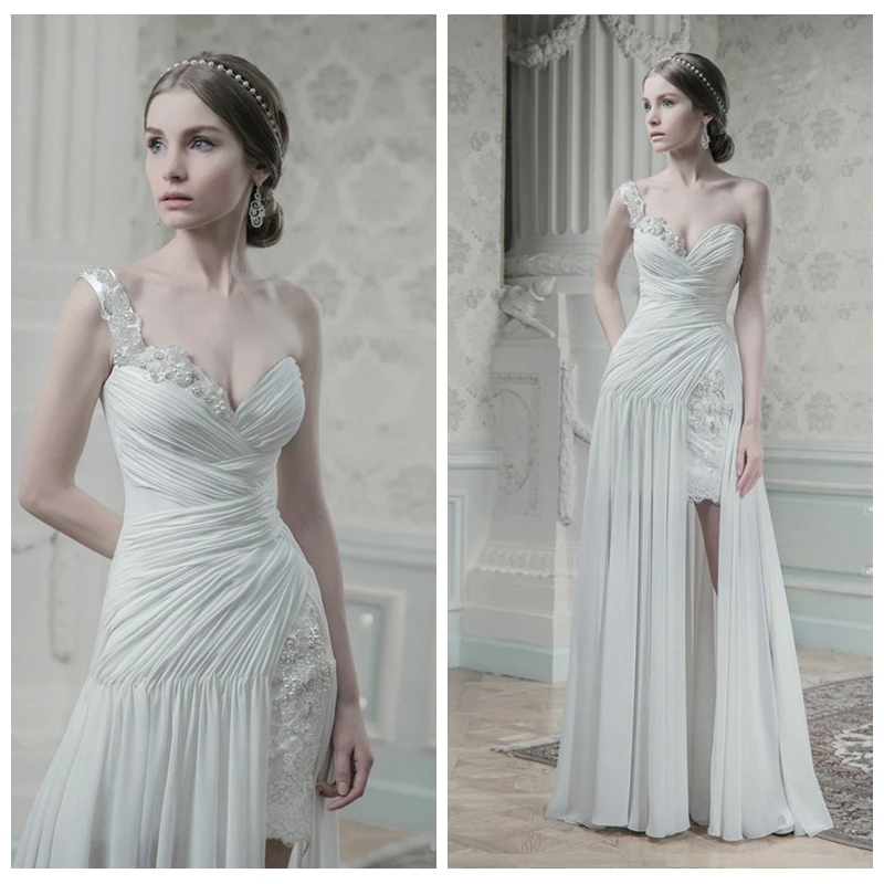 2017 Новый Дизайн Одно Плечо Оболочка Свадебные Платья Шифон Развертки Поезд