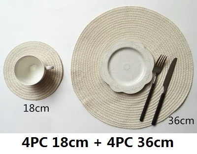 4PC 18cm 4PC 36cm Junwell полиэстер/Котто плетеные разноцветные круглые салфетки Жаростойкие коврики для обеденного стола Нескользящие моющиеся коврики набор - Цвет: 4PC 18cm 4PC 36cm