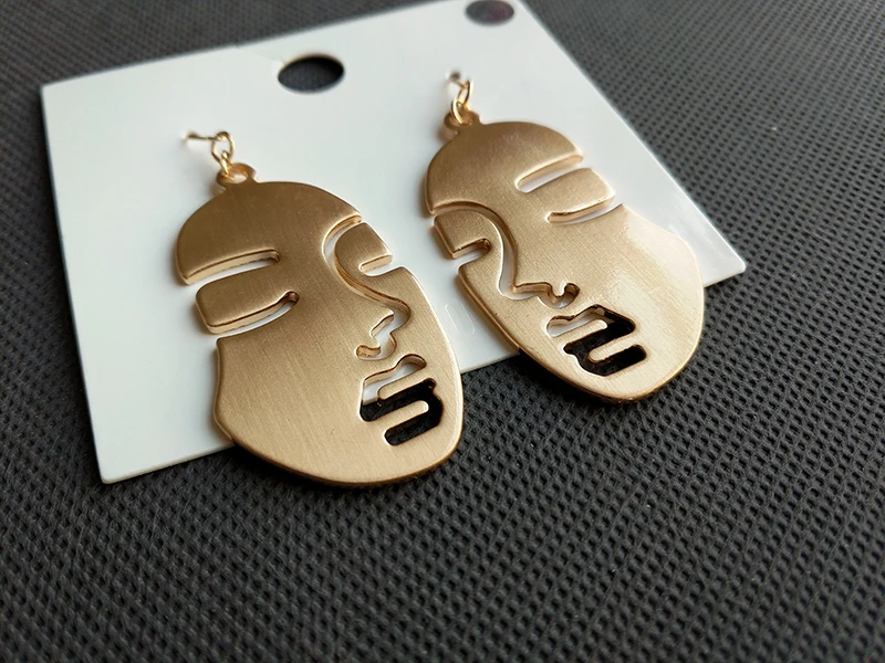 Statement Classic Big Face Earrings Fashion Gold Color Alloy Head Drop Jewelry Accessory for Women High Quality | Украшения и