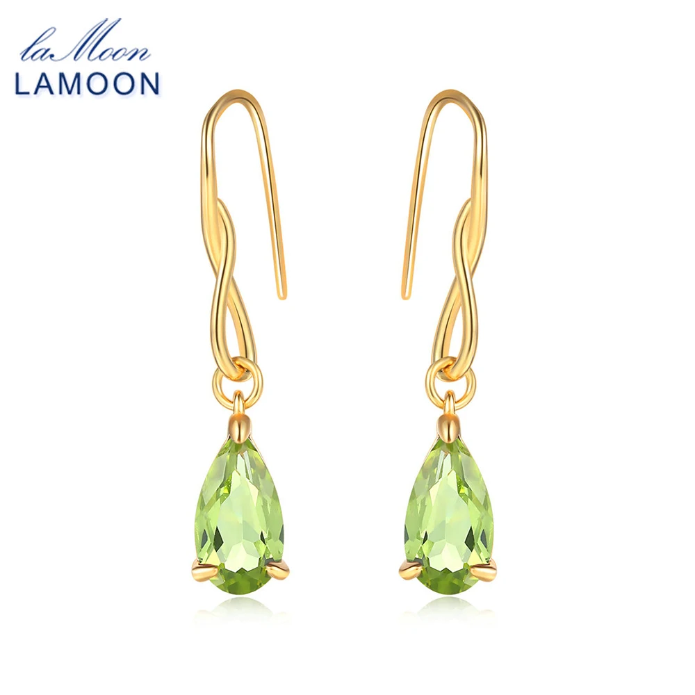 Женские серьги-капельки из серебра 100% пробы с натуральным хризолитом | Украшения