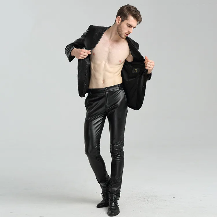 Брюки Карандаш мужские из ПУ кожи красные синие белые|pu leather pants men|leather menfashion trousers |
