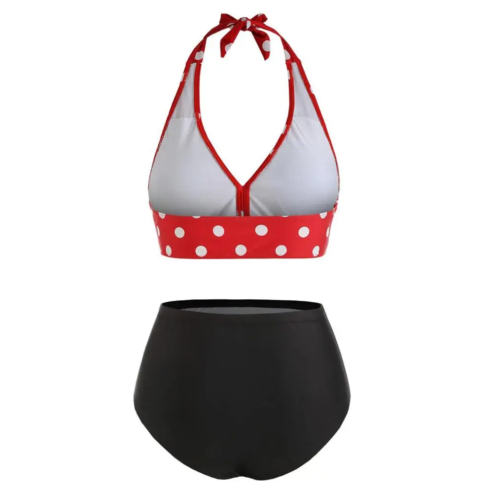 2019 Women swimwear Summer Plus Size maternity Ladies large Wave Dot Print Hanging Neck Straps Split Swimsuit A1 |