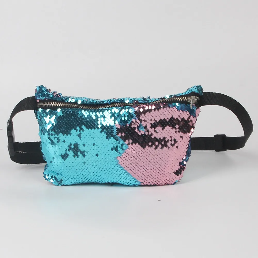 Outdoor Sports Casual Double Color Sequins Unisex Chest Bag Female Belt Bag Black Geometric Waist Packs Chest Phone Pouch#R5