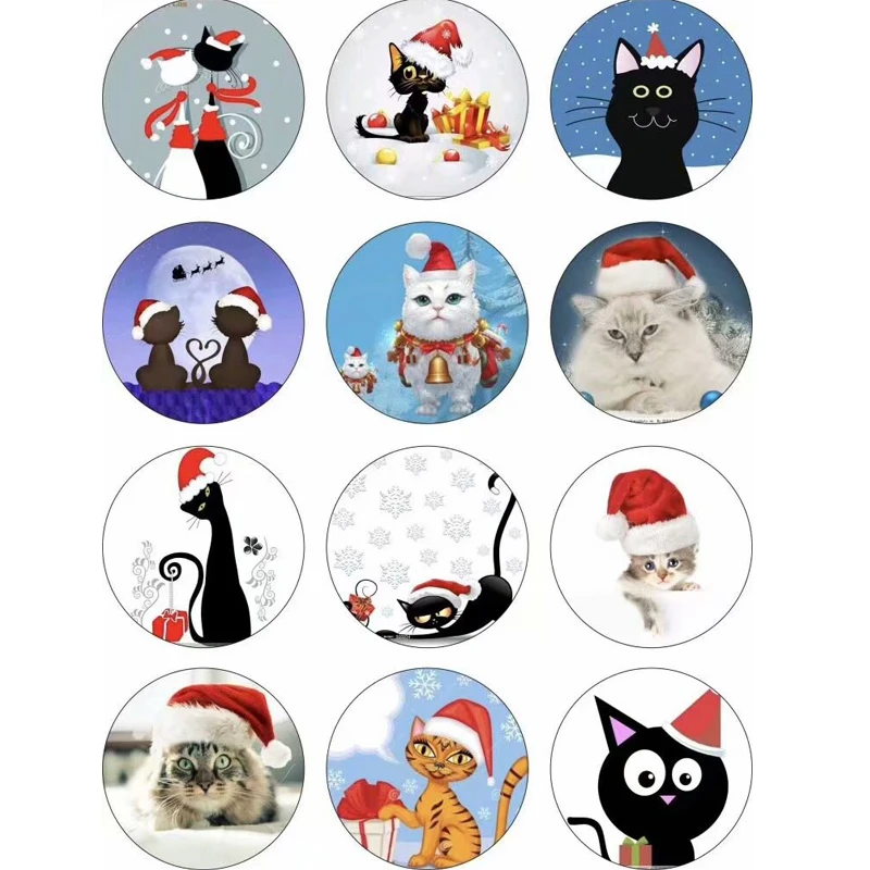 

50PCS Mixed 18MM Christmas Cat Glass Snap Button Jewelry Charm Fit For DIY Snap Accessories Jewelry