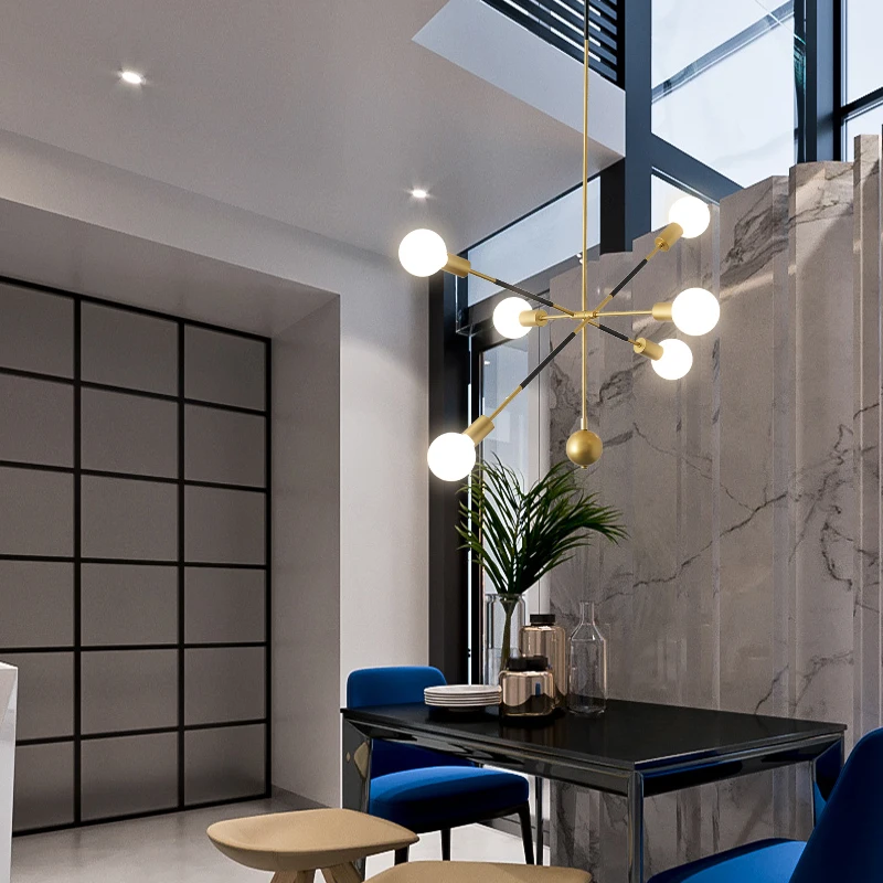 Postmodern Golden LED chandelier lighting Nordic Iron Round ball hanging lights for dinning living room foyer bedroom fixtures