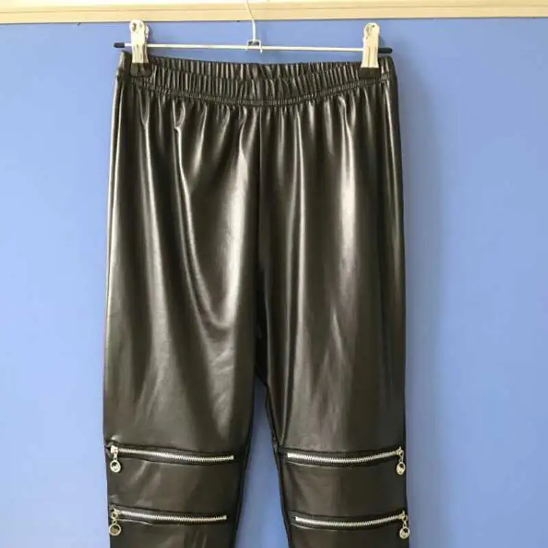 Elastic Waist Zipper Faux Leather Leggings Women Spring Sexy Club Pants Female Punk Slim Casual Party Leggins | Женская одежда