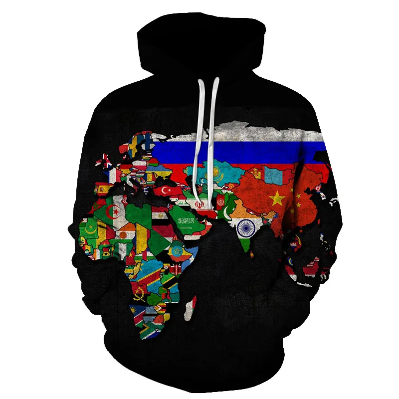 Бренд карта мира свитшоты земля спортивная рубашка Забавные 3d толстовки Мужская