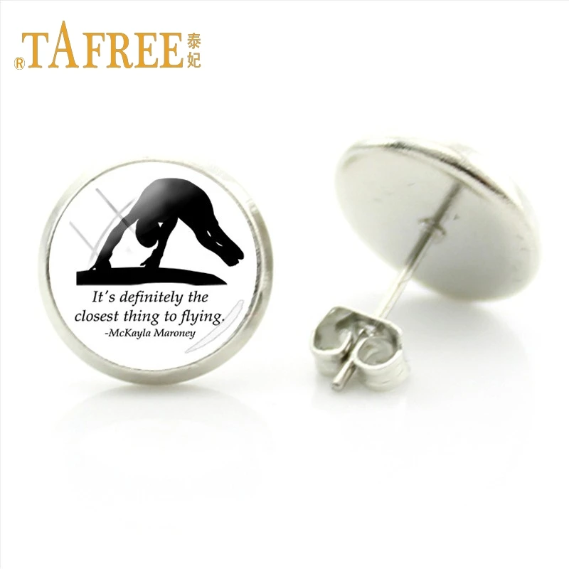 TAFREE красивые тонкие круглые серьги-гвоздики Любовь Спорт любовь гимнастика шпилька посеребренные серьги женские подарки Ювелирные изделия GY019 - Окраска металла: GY033