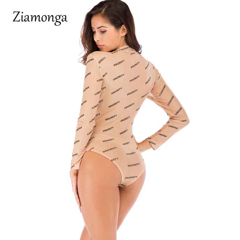 Ziamonga Sheer Mesh Цветочный принт с длинным рукавом сексуальное боди Для женщин топ мода спандекс черный, розовый пикантные в