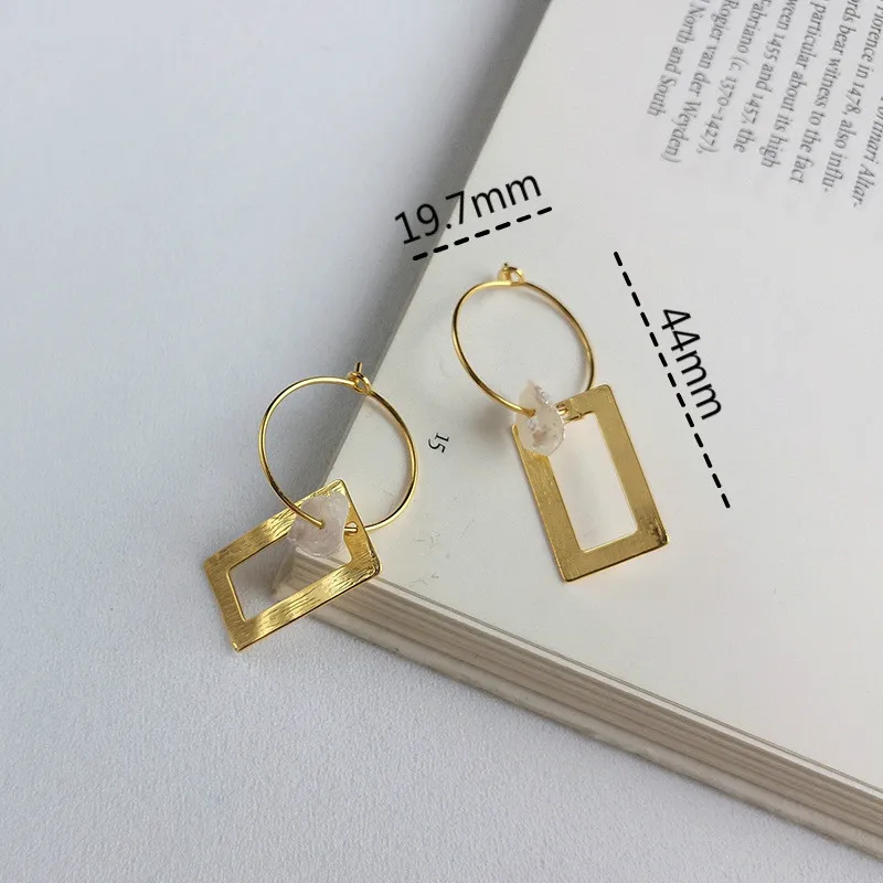 Fengxiaoling Новое поступление 925 серебро Золотой геометрический прямоугольник Висячие серьги ювелирные изделия серьги для женщин ювелирные украшения