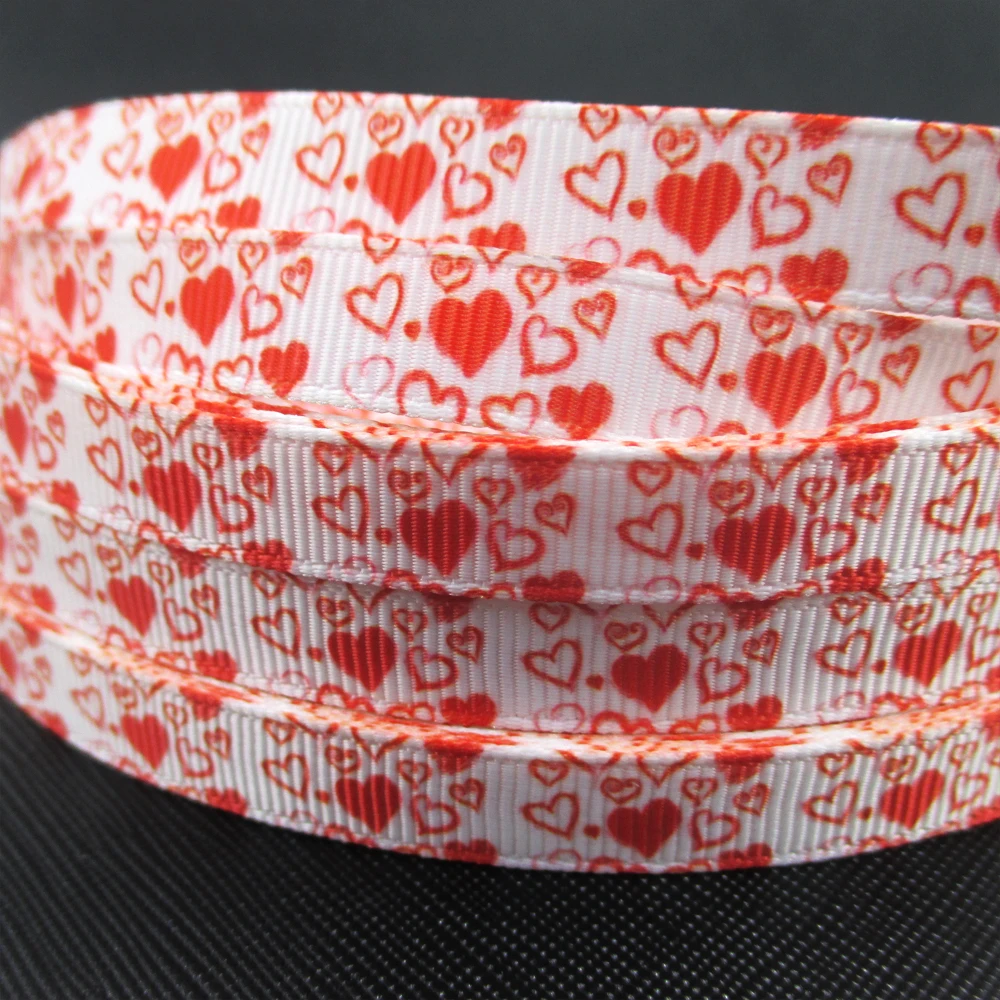 Лента Полиэстеровая с принтом сердечек 3/8 дюйма (9 мм) 50 ярдов|polyester ribbon|ribbon yardsribbon |