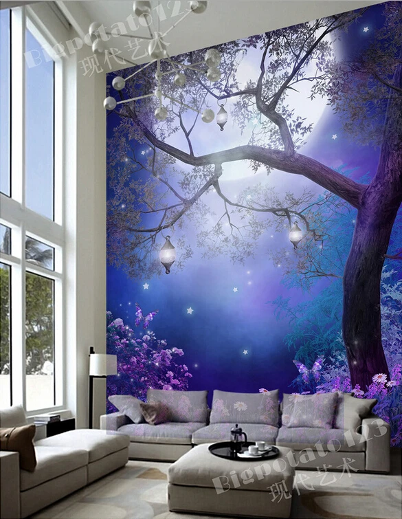 Новейшая Высококачественная 3d фреска на заказ мечта о большом дереве под луной