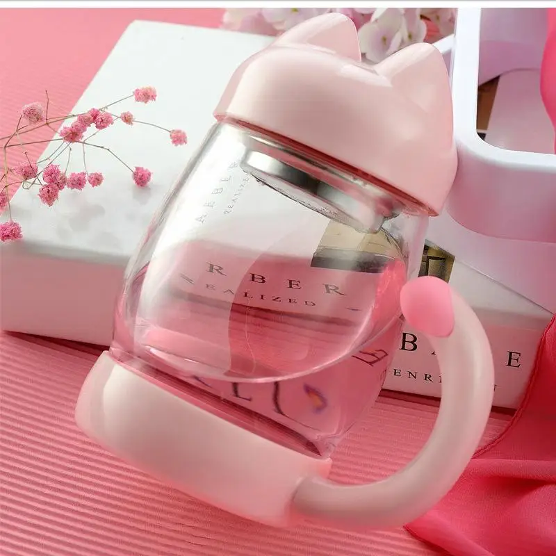 

Cute Glass Tea Cup With Lid Cat Shaped Filter Strainer Cup Portable Woman Kids Mug Home Office Container Birthday Wedding Gift