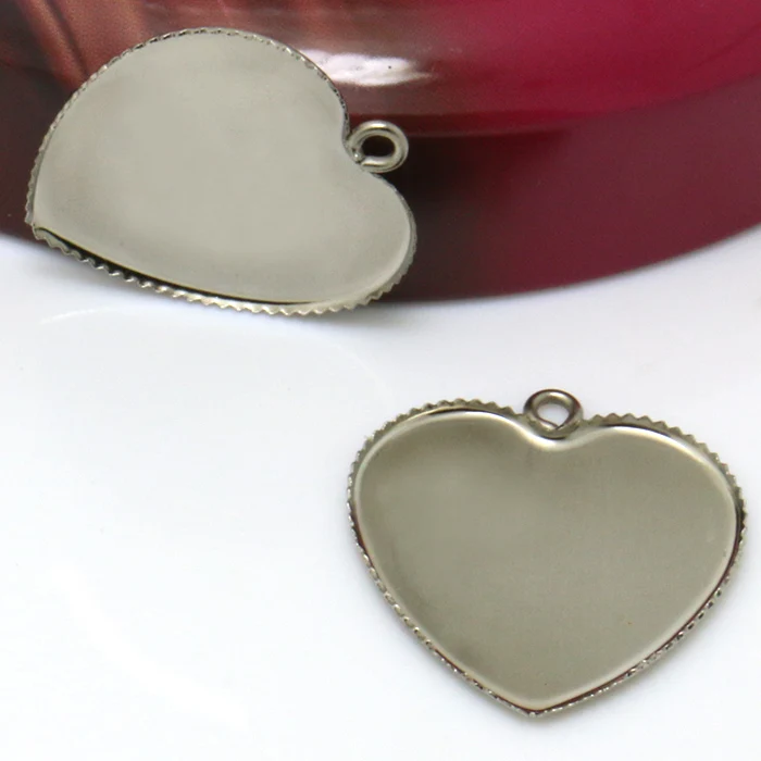 

20pcs Stainless Steel Pendant Blank Jewelry with Heart-shaped Teeth edge Tray for 25mm Cameo Cabochons,WHOLESALE