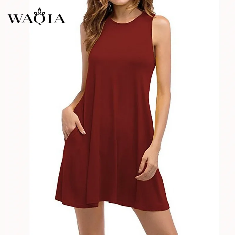 WAQIA 2019 Summer Dress Women Plus Szie 5XL Sleeveless Boho Style Short Beach Sundress Casual Shift Dresses Vestidos | Женская одежда
