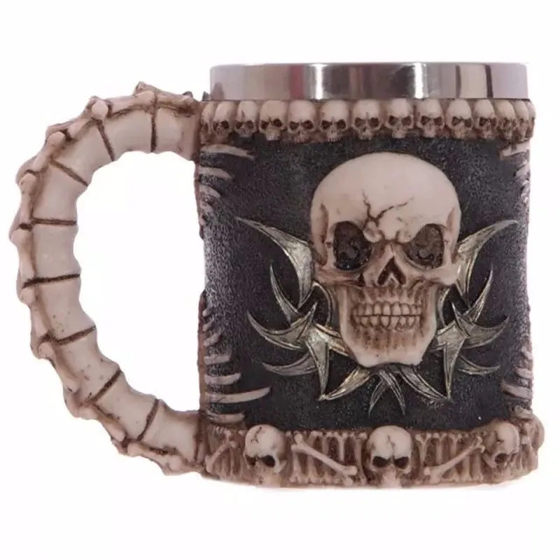 1pcs Stainless Steel Liner Drinking Skull Mug Resin 3D Tankard Horror Decor Cup for Halloween Bar Party Free Shipping | Дом и сад