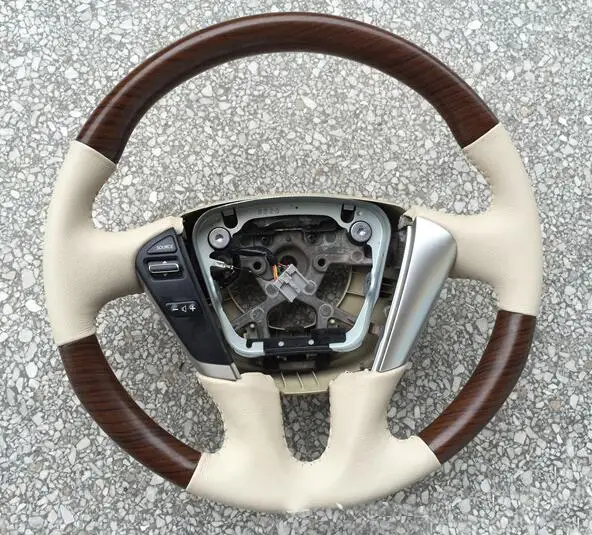 3D персиковый деревянный кожаный руль для Nissan Teana Maxima Cefiro Sentra Altima Quest - Цвет: with button 2
