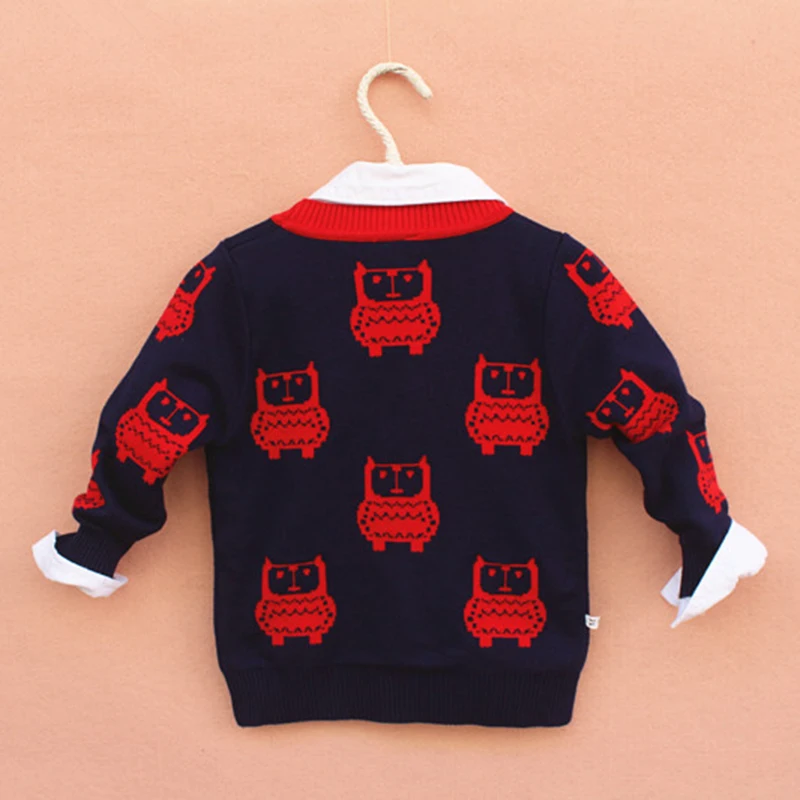 Детский свитер Новинка осени для мальчиков двойной жаккард Теплые Милые Сова