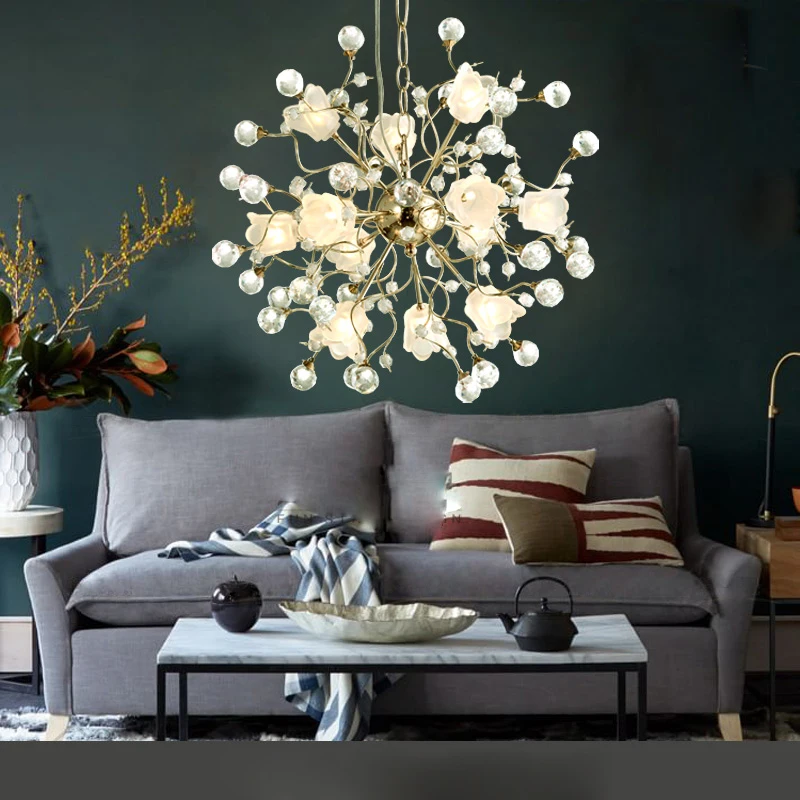 European style living room romantic crystal chandelier LED creative American bedroom lamp lighting | Лампы и освещение