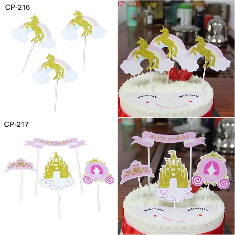 1 Набор картонный Топпер для выпечки торта замок карета форма радуги топпер