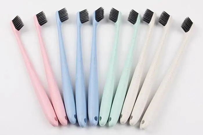 

10pcs Wheat Straw Toothbrush Soft Bamboo Charcoal Nano Brush Black Heads Tooth Brush Oral Care Nano-antibacterial Toothbrush new