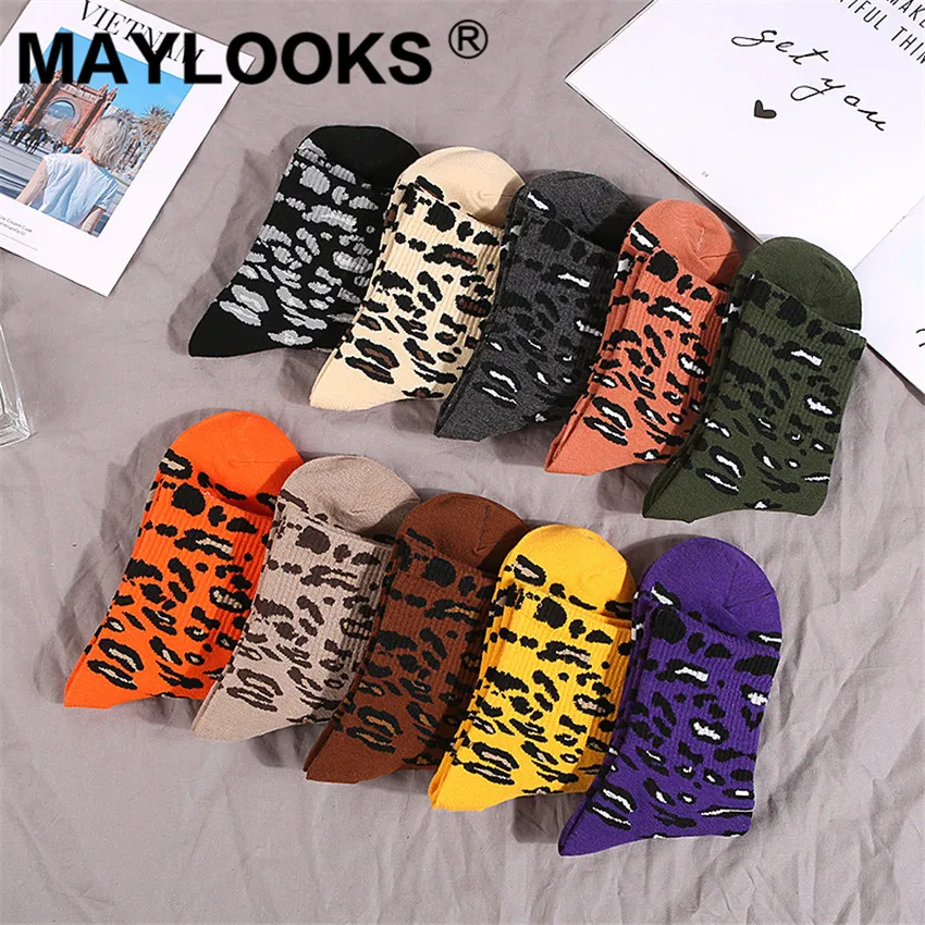 Maylooks осенние и зимние новые модные хлопковые носки леопардовые женские ретро
