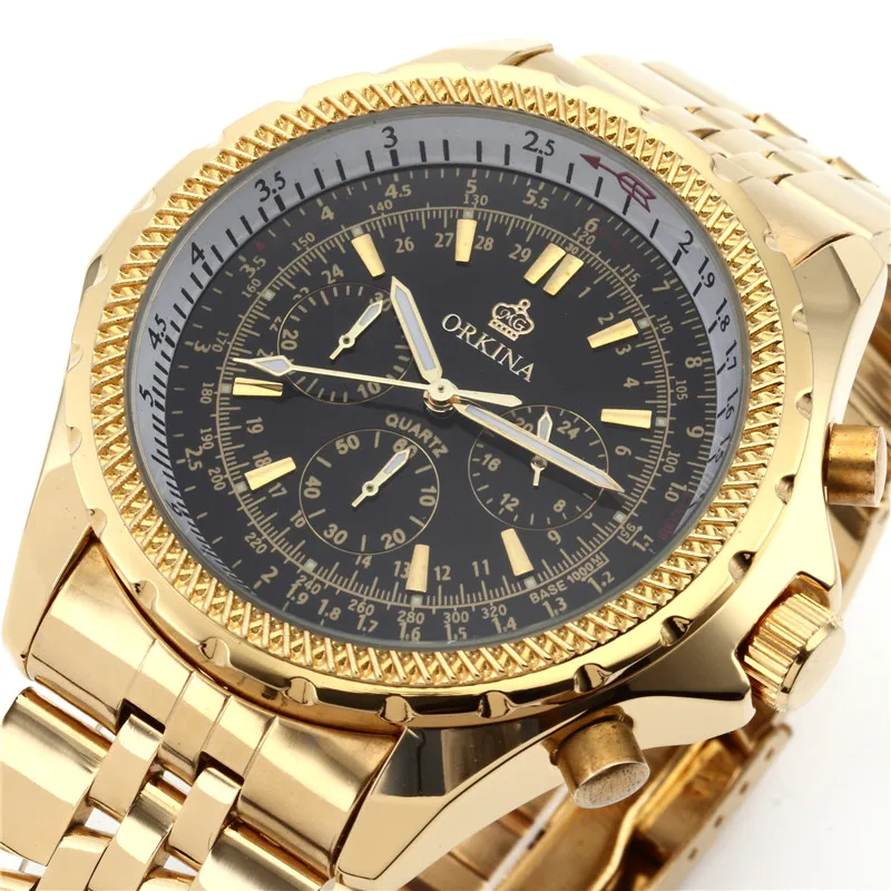 Мг. Мужские наручные часы ORKINA золотые из нержавеющей стали с японским механизмом