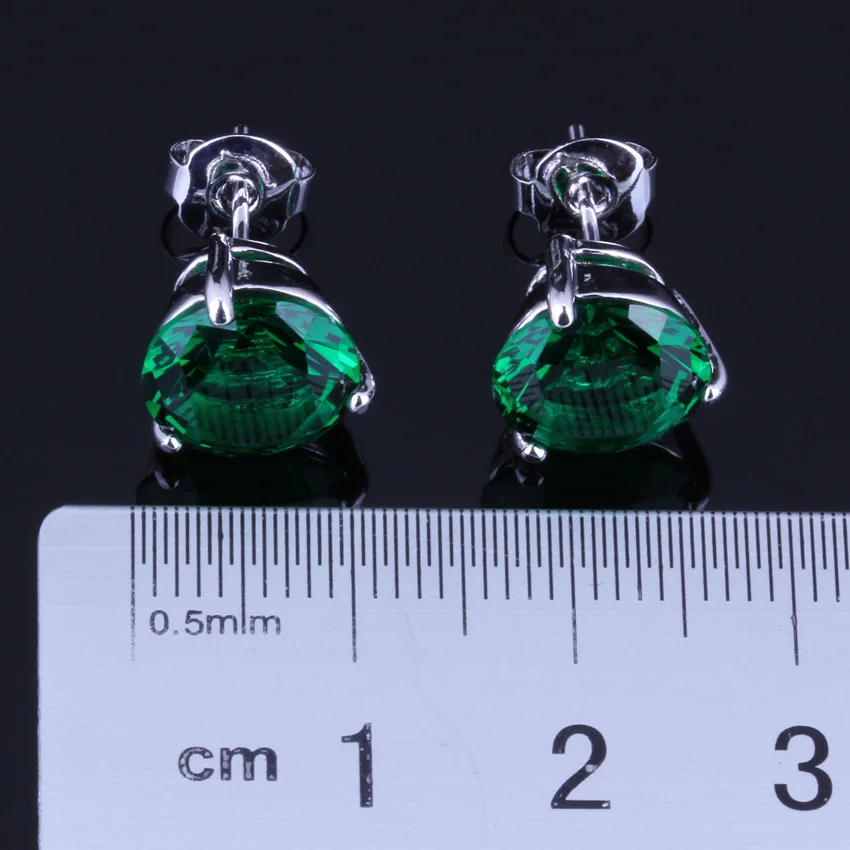 Graceful Round Green Cubic Zirconia Silver Plated Stud Earrings V0028 | Украшения и аксессуары