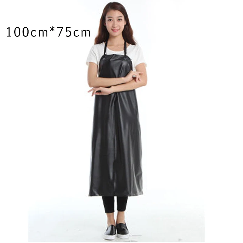 Black Apron-100cm Из искусственной кожи Водонепроницаемый Фартук ПВХ черный Пособия по кулинарии для очистки Длинные без рукавов нагрудник женские фартуки человек шеф-повара аксессуары для официантов - Цвет: Black Apron-100cm