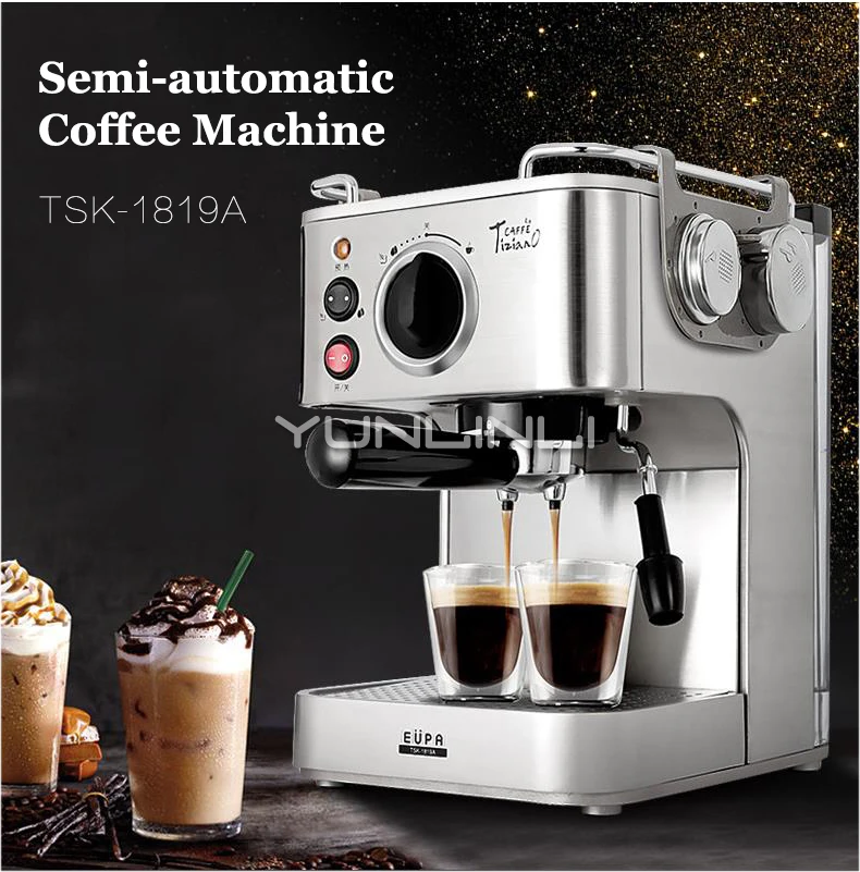 

Italian 19 Bar Coffee Machine Cafe Semi-automatic Milk Frother Household Manual Grinding Espresso Coffee Maker Machine TSK-1819A