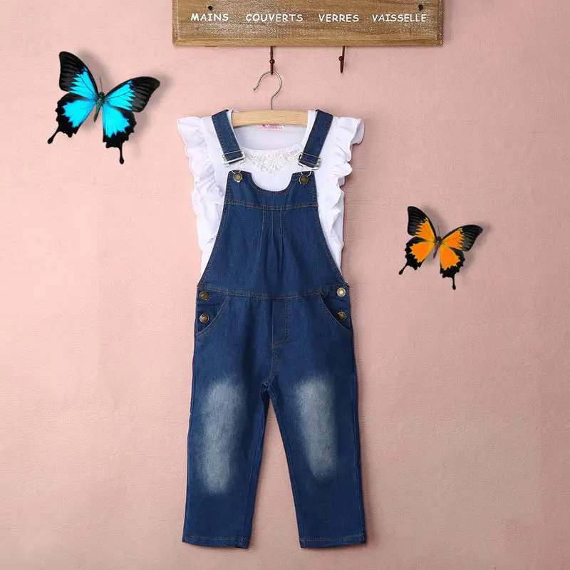 Жилет + джинсы девушка летняя одежда установить Dungarees жилет ботва белый