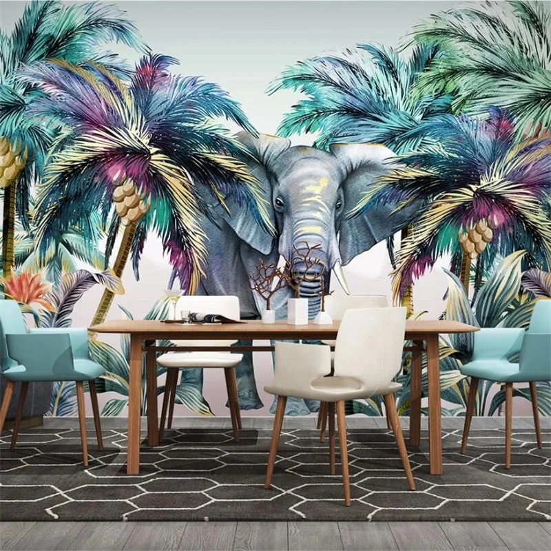Wellyu ручная роспись леса животные тропические растения слон кокосовое дерево фон