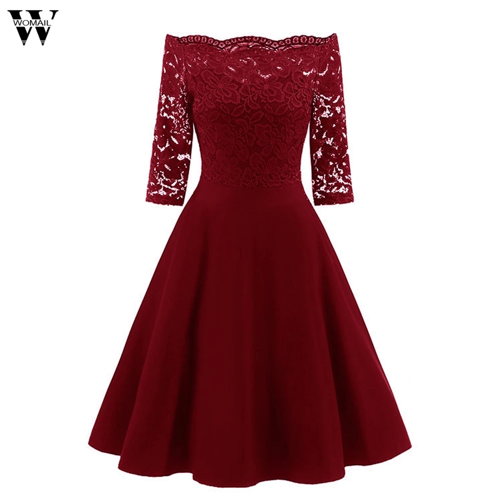 Womail Womens New Lace Formal Patchwork Wedding Party Retro Off Shoulder Polyester Dress Office Casual Skater #A30 | Женская одежда