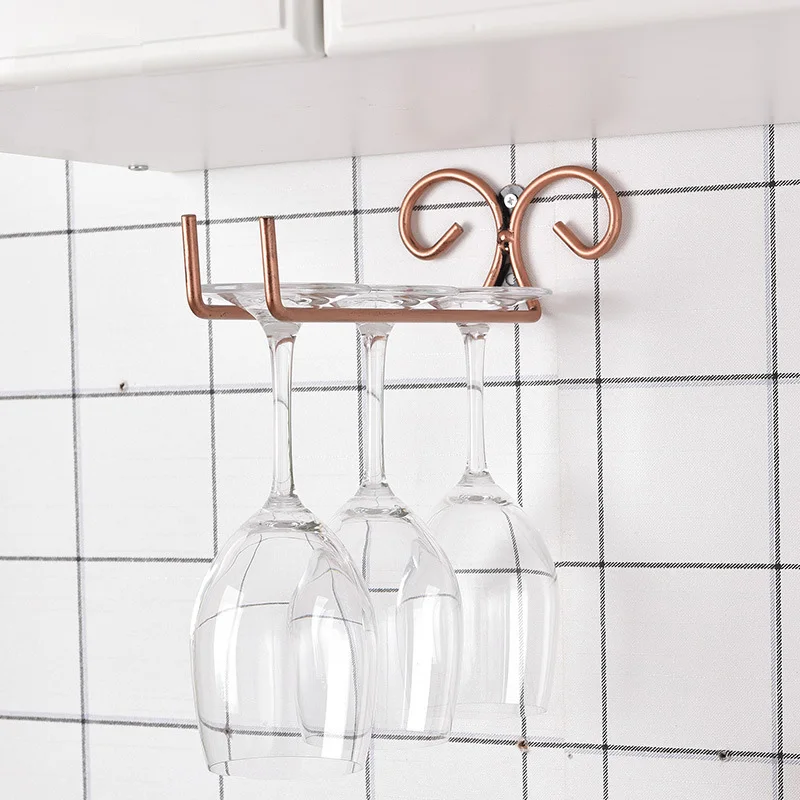 Wall-mounted double-row red wine cup rack hanging upside-down and elevated kitchen restanrant holder | Обустройство дома
