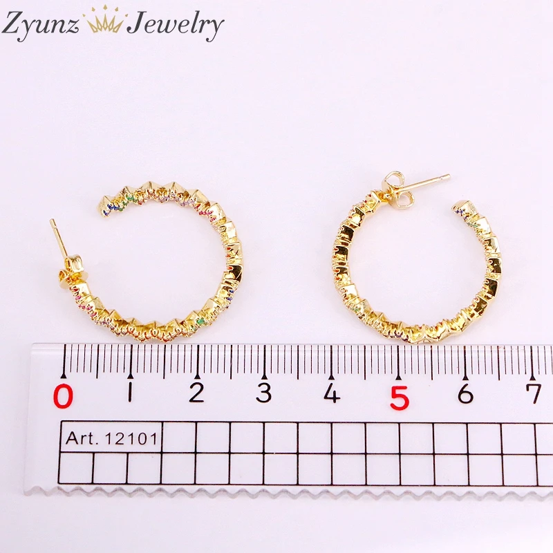 

5Pairs, Rainbow Gold Stud Earring CZ Circle Earrings Colorful Crystal Wavy Delicate Studs Girl Women Jewelry