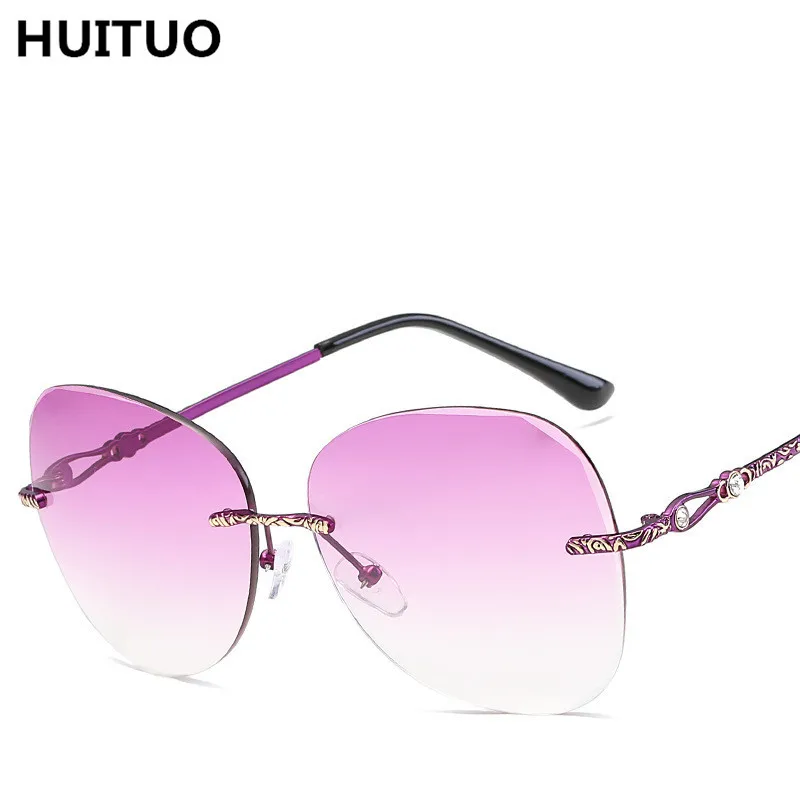 HUITUO Fashion Vintage Sunglasses Women Cat Eye Brand Designer Sun Glasses Frameless Color Marine Lens UV400 | Аксессуары для