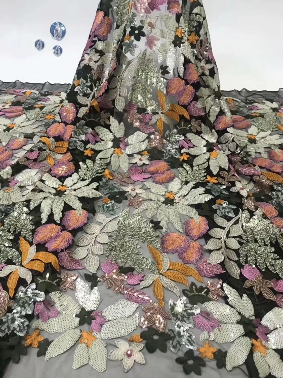 African Sequins Tulle Lace Fabric 2019 Latest French High Quality Guipure Nigerian Embroidery 5 yards For Dress | Дом и сад