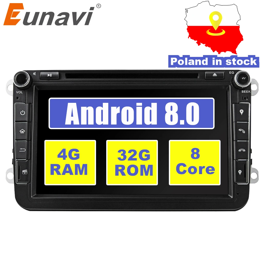 Eunavi 2 din 8 ''Восьмиядерный Android 0 dvd-плеер автомобиля gps для VW Passat CC Polo GOLF 5 6 блок EOS