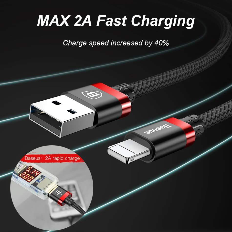 USB кабель зарядный Baseus 2 А для iPhone X 8 7 6 5 iPad|Кабели мобильных телефонов| |