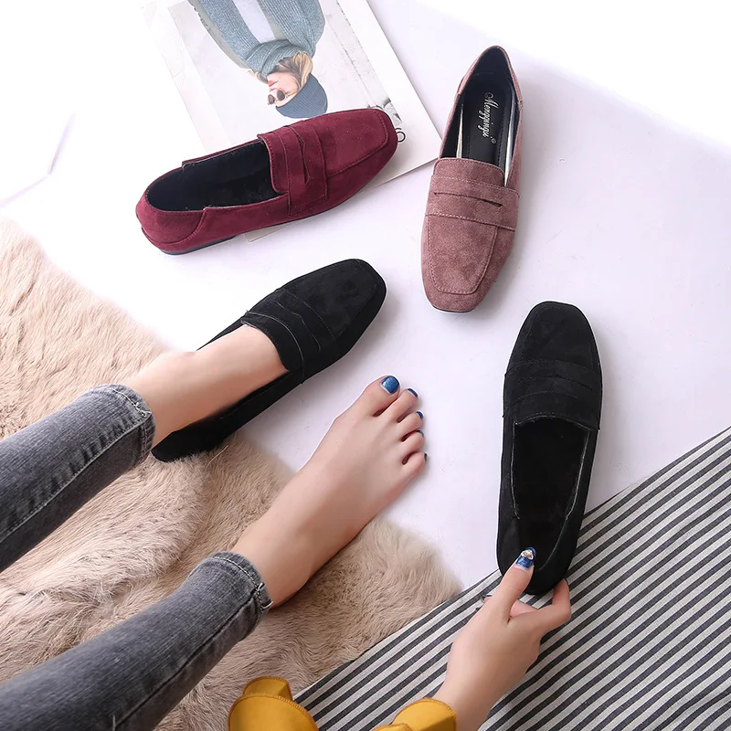 Классическая женская обувь на плоской подошве; zapatos mujer; женская обувь из плюша для работы; зимние теплые лоферы; дизайнерская женская обувь без шнуровки