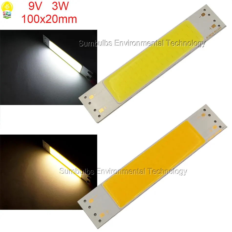 Новое поступление 100x20 мм 9 в 3 Вт бар COB лампа Светодиодная полоса чип источник